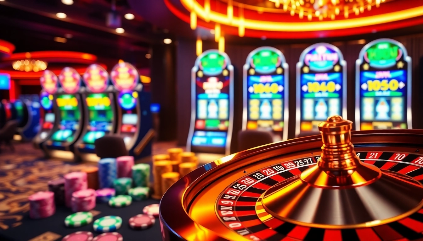 Exciting casino scene showcasing https://lode88.auction/ with vibrant roulette and poker elements.