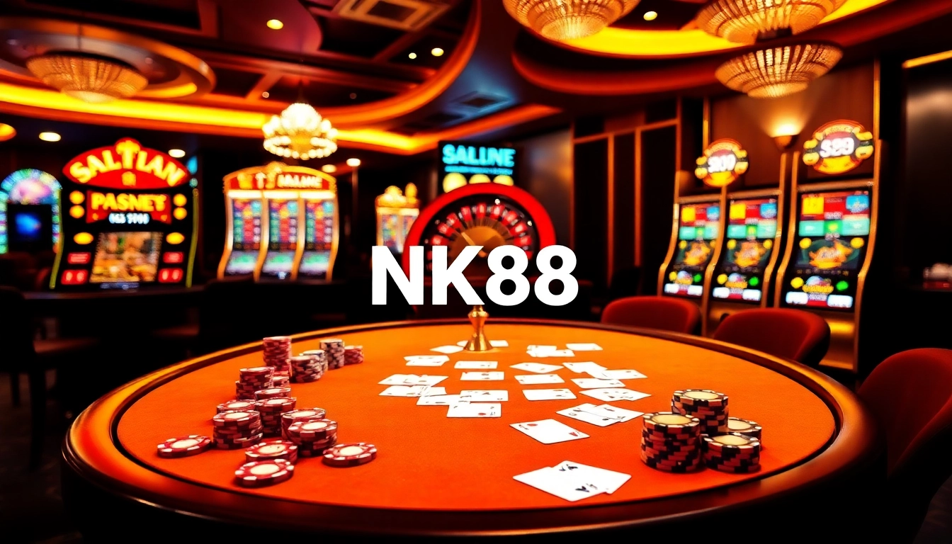 Experience NK88 with luxurious casino games, vibrant poker chips, and thrilling roulette.
