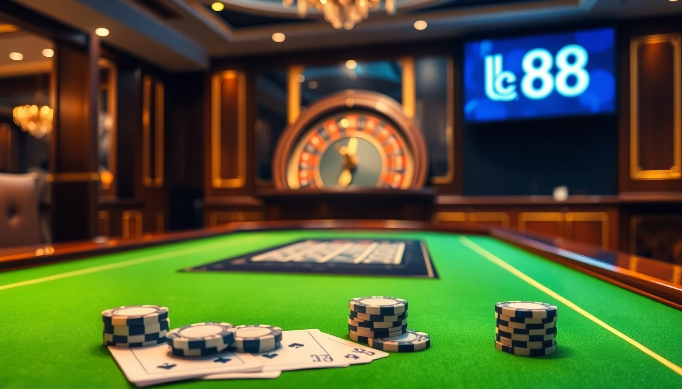 lc 88 players enjoying an upscale casino experience with poker chips and a roulette wheel.