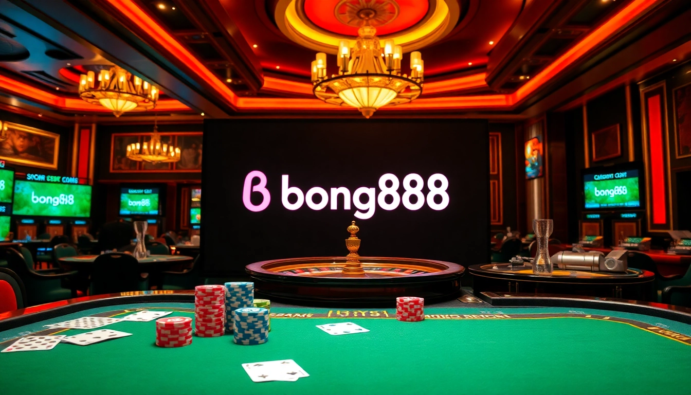 Experience the excitement of gaming at bong88 with vibrant casino tables and professional setups.