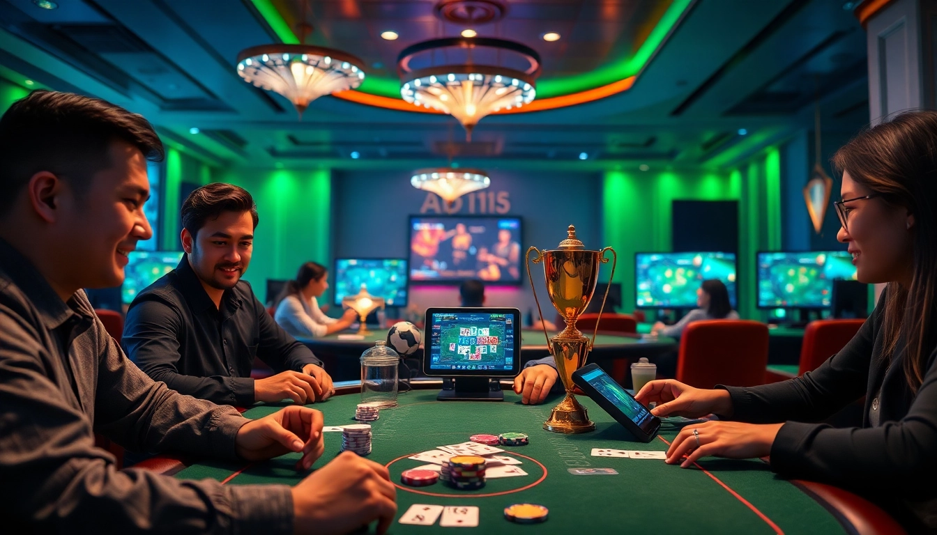 Engaging online gaming scene featuring players in card games at gamebaidoithuong.com.vc, showcasing excitement and competition.