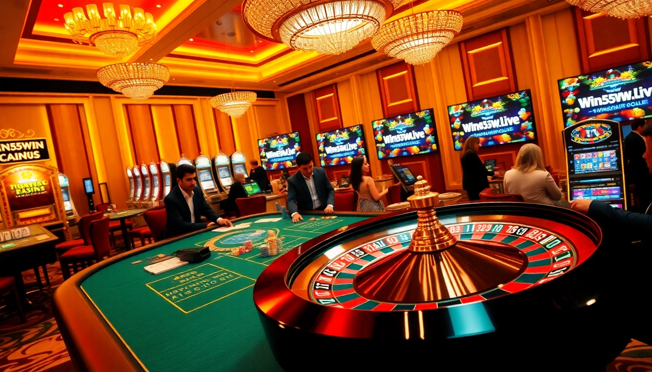 Players placing bets at a casino table at win55win.live, enjoying luxury gambling experience.