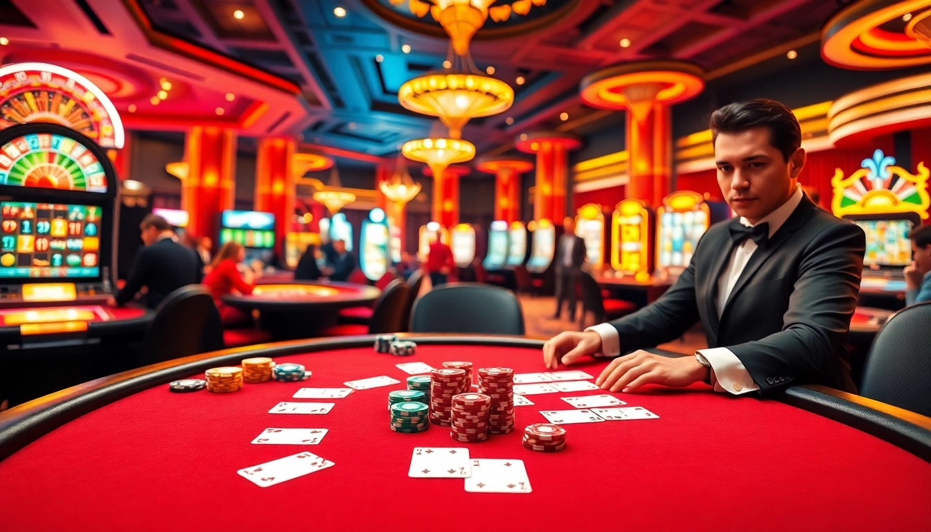 Experience thrilling gameplay at https://nk88zz.bio/ with vibrant casinos, poker tables, and excited players.